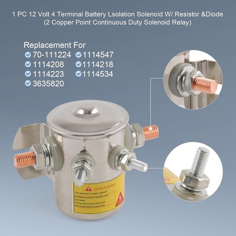 LDMINDA 12VDC Max 300A Continuous Duty Solenoid Relay with Resistor and diode for Golf Carts Winch Marine in Rush Nickel Plating - Image 3